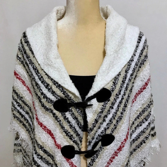 Accessory St NWOT Knit Variegated Stripes Poncho-Ruana for Women OS - Picture 2 of 9